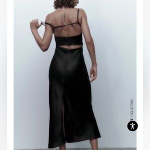 NWT ZARA BLACK SATIN EFFECT OPEN BACK SLIP DRESS SZ S
